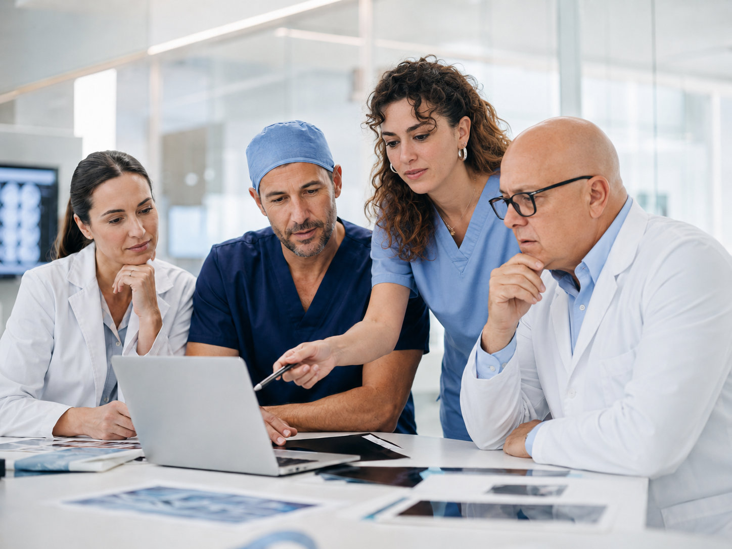 Équipe medica multidisciplinare di ErniaRoma riunita per discutere un caso clinico
