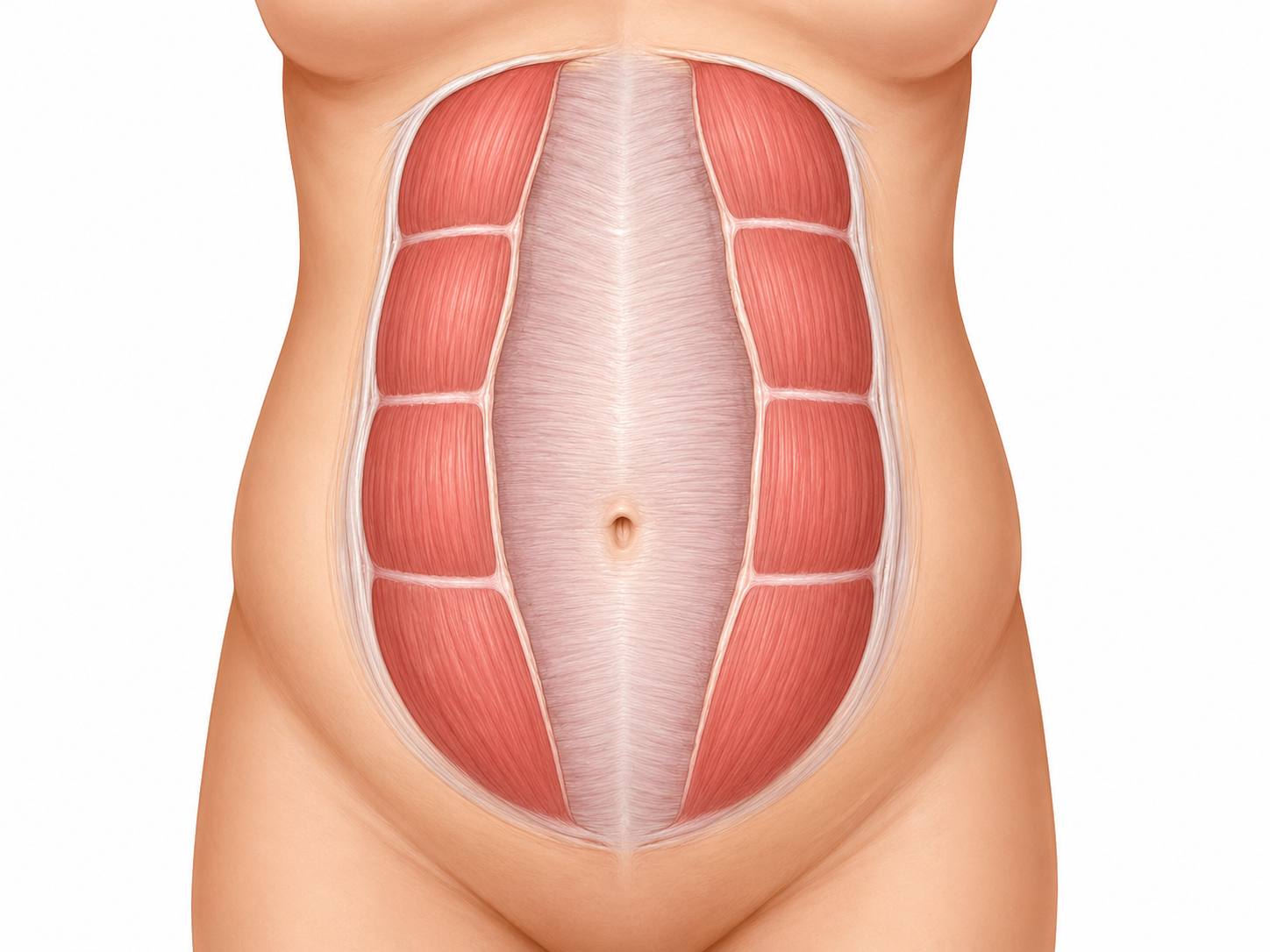 Illustrazione diastasi dei muscoli retti