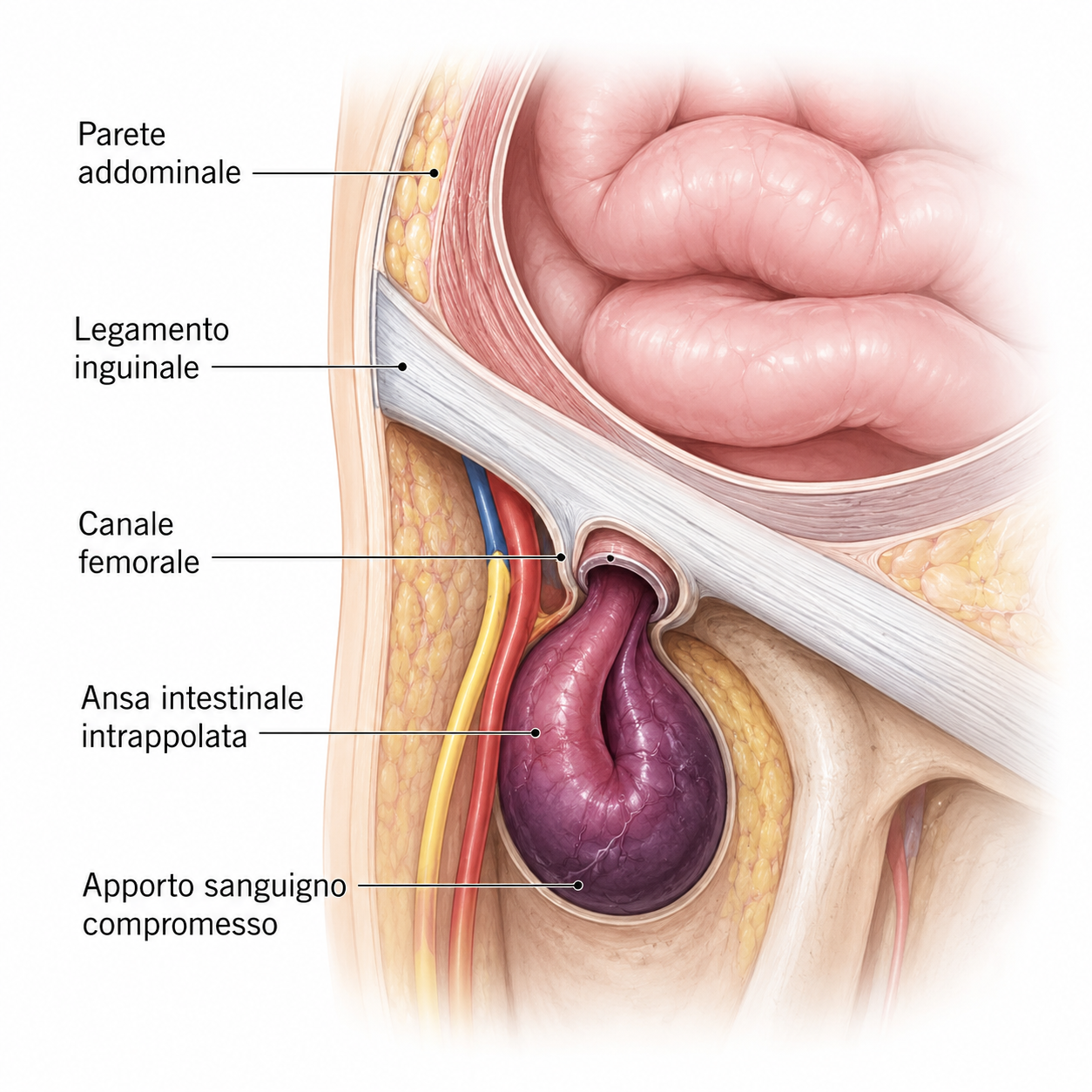 Schema di ernia crurale strozzata