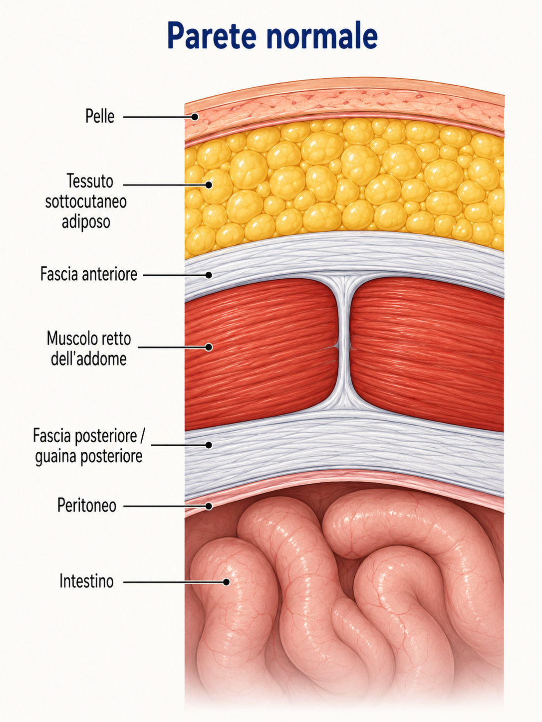 Parete addominale normale: sezione anatomica
